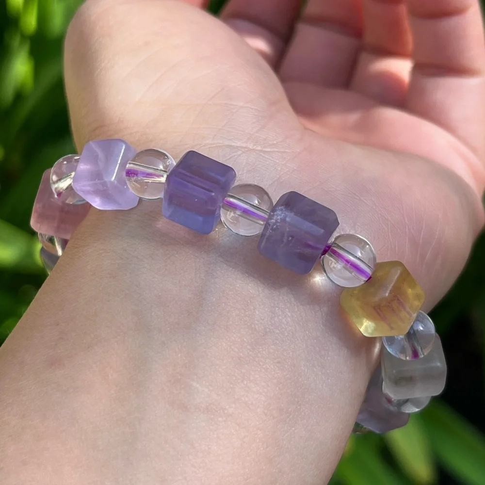 9mm stretchable‎ fluorite cubic bracelet 0186